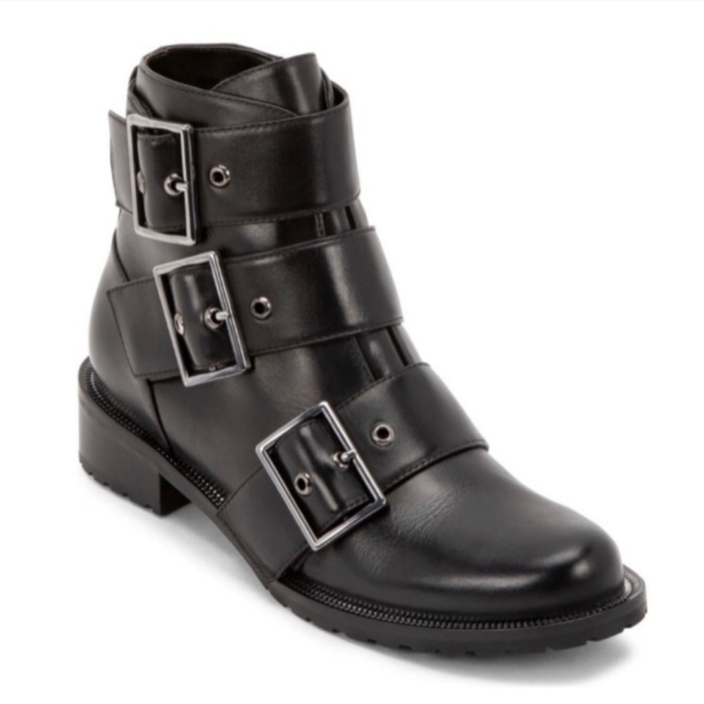 Blondo Black Leather Camila Waterproof Combat Boot